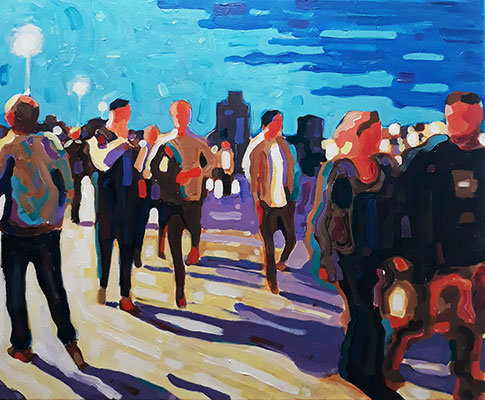 L'heure bleue sur le port 2, acrylique sur toile, disponible