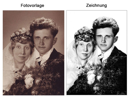 Hochzeitsportrait mit Kohle (Vorlage & Zeichnung)