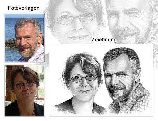 Portraitzeichnung eines Paares mit Bleistift (Vorlagen & Zeichnung)