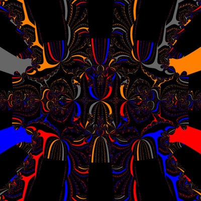 Basins of Attraction Polynom Grad 8, nur komplexe Nullstellen, Ardelean-Verfahren, neg. Wurzel, B=[-2.5, 2.5]x[-2.5, 2.5]