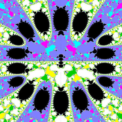 Basins of Attraction Polynom p10, nur komplexe Nullstellen, Kanwar-Sharma-Verfahren, alpha=10, B=[-3.5, 3.5]x[-3.5, 3.5]a