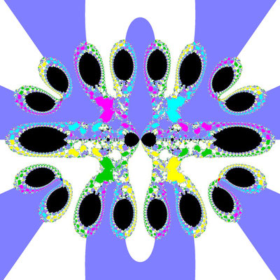 Basins of Attraction Polynom p10, nur komplexe Nullstellen, Kanwar-Sharma-Verfahren, alpha=-15, B=[-3.5, 3.5]x[-3.5, 3.5]a