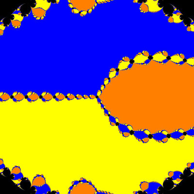 Basins of Attraction z^3-1=0, Steffensen-Verfahren, B=[-10, 10] x [-10, 10], beta=0.01 