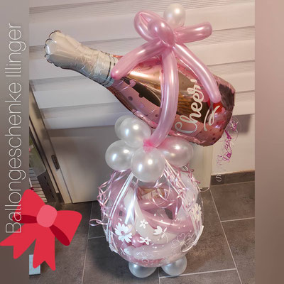 Sektflasche Rosé mit glänzenden Ballons - 28,00€