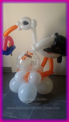 Storch mit Baby + Motivballon  -  Preis 20,00 €