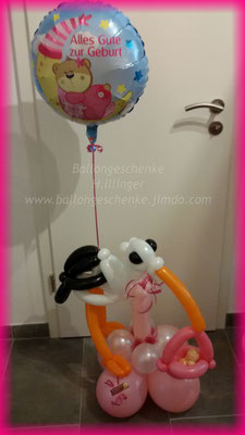 Storch mit Baby /Tüll und Folienballon - Preis 27,00€
