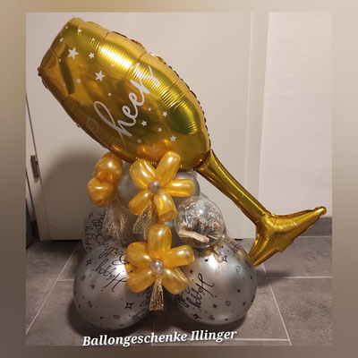 goldenes Sektglas mit Geldballon  - 35,00€