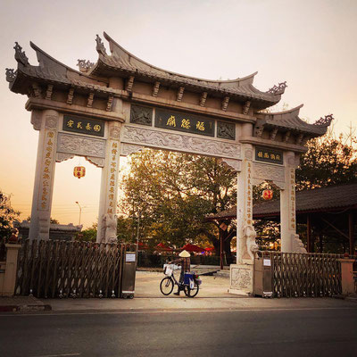 Einheimischer mit Fahrrad mitten in der Hauptstadt Vientiane in Laos 