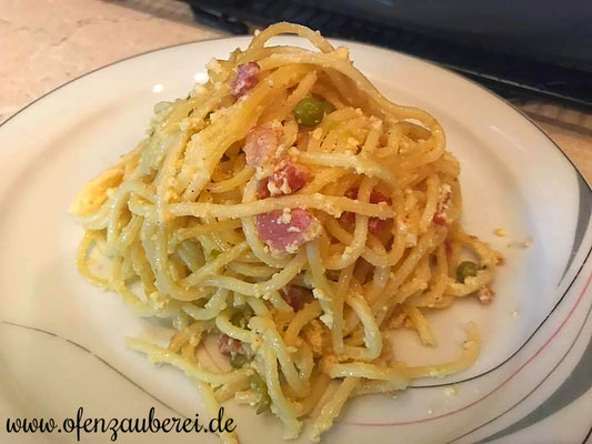 Spaghetti Carbonara überbacken aus der Ofenhexe von Pampered Chef®
