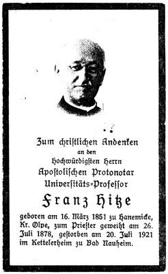 Nachruf Prälat Franz Hitze, Seite 1