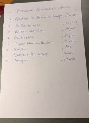 Der Speiseplan des Abends