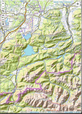 Verlauf der Isar von Scharnitz bis Bad Tölz