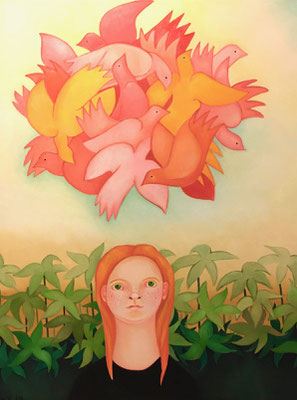 Vogelwolke, 60x80 cm. Öl auf Leinwand, © Sonja Rieser 2019