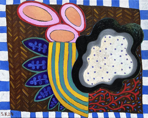 rote Wurzeln, 40x50 cm. Öl und Kreide auf Leinwand ©Sonja Rieser 2024