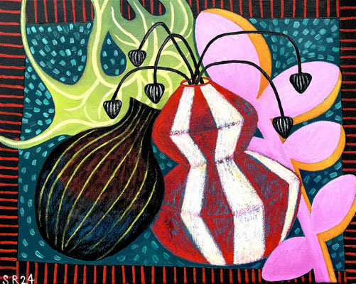 Vasen- Affäre, 40x50 cm. Öl und Kreide auf Leinwand ©Sonja Rieser 2024