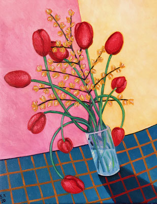 rote Tulpen .Öl auf Leinwand, 30x40 cm. ©Sonja Rieser 2020