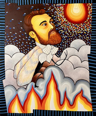 DIE maskuline Motte lässt sich leicht blenden. 50x60cm. Öl auf Leinwand 2025