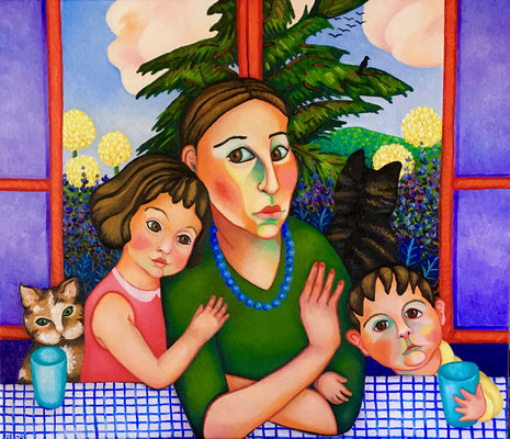 Am Küchentisch, 60x70 cm. Öl auf Leinwand, ©Sonja Rieser 2020
