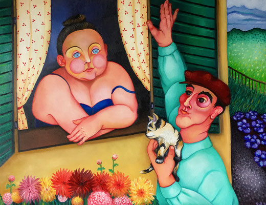 Nachbarschaft. 70x90 cm.Öl auf Leinwand, ©Sonja Rieser 2020