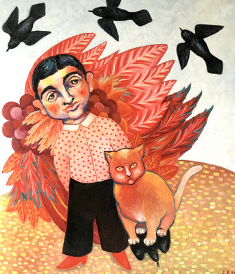 Kleiner Mann mit roten Schuhen, 60x70 cm. Öl auf Leinwand, ©Sonja Rieser 2021