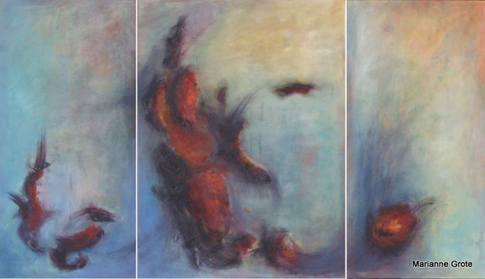 Feuermale, Triptychon, Mischtechnik auf Leinwand, 80  x 140 cm, 2010