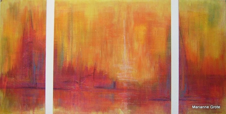 Brennende Zeiten, Mischtechnik auf Karton, 60 x 115 cm, 2012