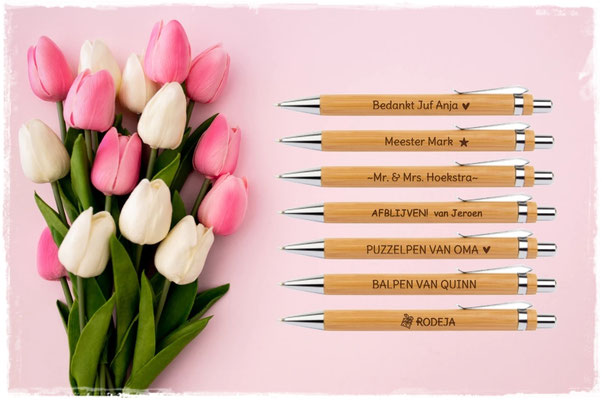 Houten pen met tekst naar keuze (schrijfkleur zwart) €2,95