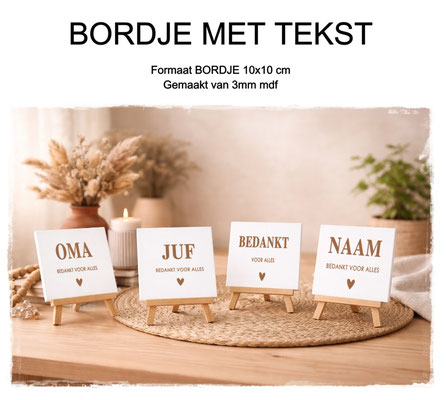Vierkant bordje - zonder houder €5,95 - met houder €6,50