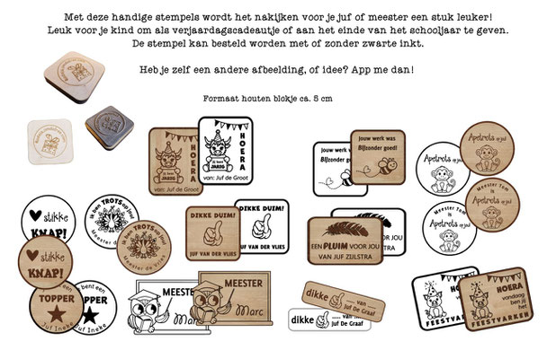 Stempel Onderwijs (Zonder naam €7,95, met naam €8,95  Stempelkussen €3,50)