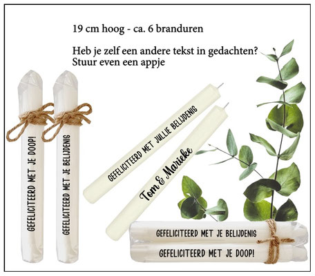 Dinerkaars : 1 voor €3,00, set van 2 kaarsen €5,50 