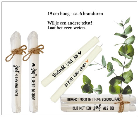 Dinerkaars : 1 voor €3,00, set van 2 kaarsen €5,50 