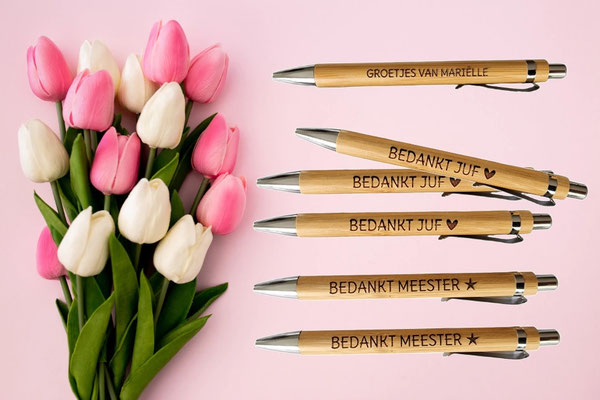 Houten pen met tekst naar keuze (schrijfkleur zwart) €2,95