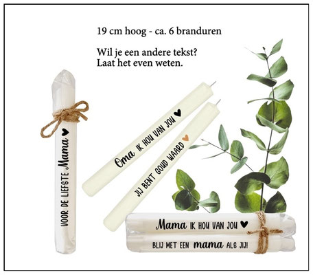 Dinerkaars : 1 voor €3,00, set van 2 kaarsen €5,50 