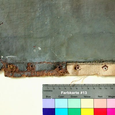 Frühere Ergänzungen im textilen Träger aus Baumwolle statt Leinwand