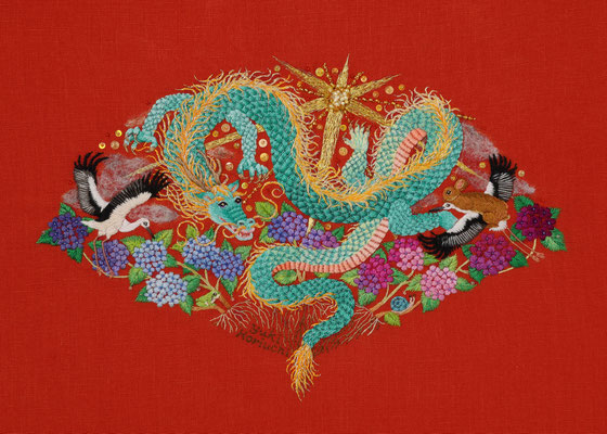 草野友紀 刺繍作品 龍の嫁入り