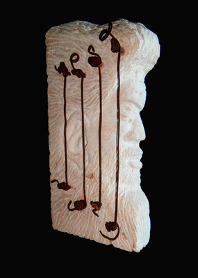 IL SILENZIO E' MUSICA - Travertino+elementi metallici cm 15X5X30 ANNO 2013