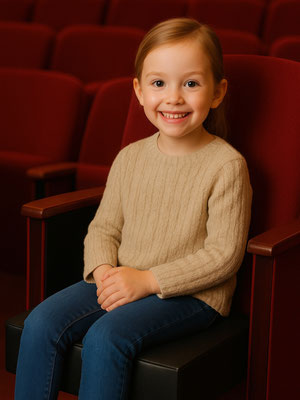 Kind sitzt auf einem Theaterstuhl mit Sitzerhöhung