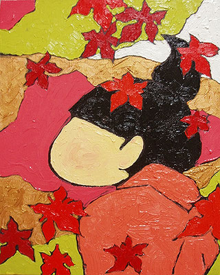 2005, 27.5 x 22.0 cm, 紅葉 (Red leaves), Oil on canvas
