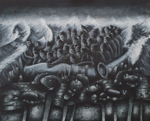 Migrantes, 90 x 100 cm, Acryl auf Leinwand, 2020