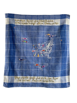 saline_das wasser kann man nicht trinken, 2025, Stickerei auf Taschentuch 39x35 cm -embroidery on handkerchief