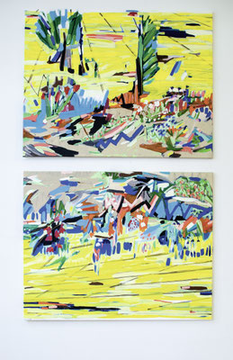 meine heimat, das sind eigentlich nur rapsfelder, 2017, Öl- und Acrylfarbe auf Leinwand, 230 x 140 cm (oil and acrylic on canvas, 90 1/2 x55 in.)