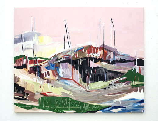 landen | rosa, 2016, Öl- und Acrylfarbe auf Leinwand, 125 x 150 cm, Privatbesitz (oil and acrylic on canvas, 49 x 59 in., private property)