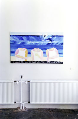 to face a modern problem / beachgirls II, 2019, Ölfarbe auf Leinwand, 80 x 140 cm