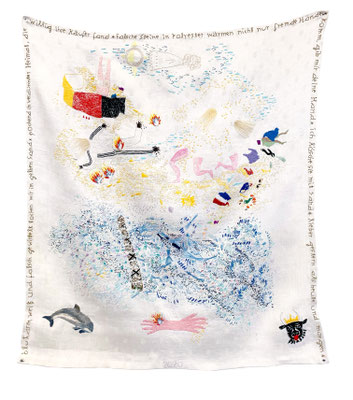 white phosphorus - day vision, 2021, Stickerei auf Tuch, 78 x 68 cm