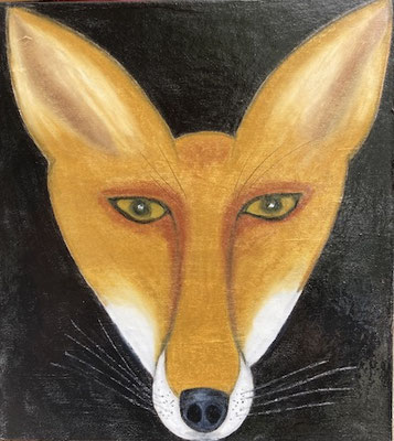 Renard, néopastel sur carton. Saëlle K.