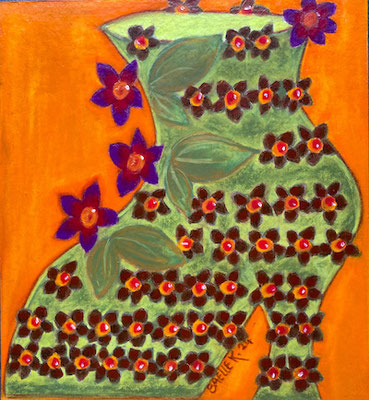 Bottine fleurie. pastel à l'huile sur carton.©SaëlleK. 
