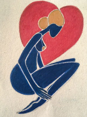 Femme Amoureuse, néopastel sur petit carton ©Saëlle Knupfer