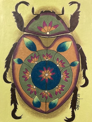 Coléoptère, néocolor sur carton.©SaëlleK.
