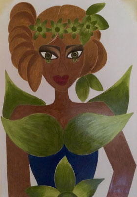 Femme de la Forêt.  Néopastel estompe et doigts sur papier © Saëlle Knupfer