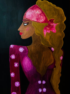 Femme à la robe rose.  Acryl sur carton © Saëlle Knupfer 2021